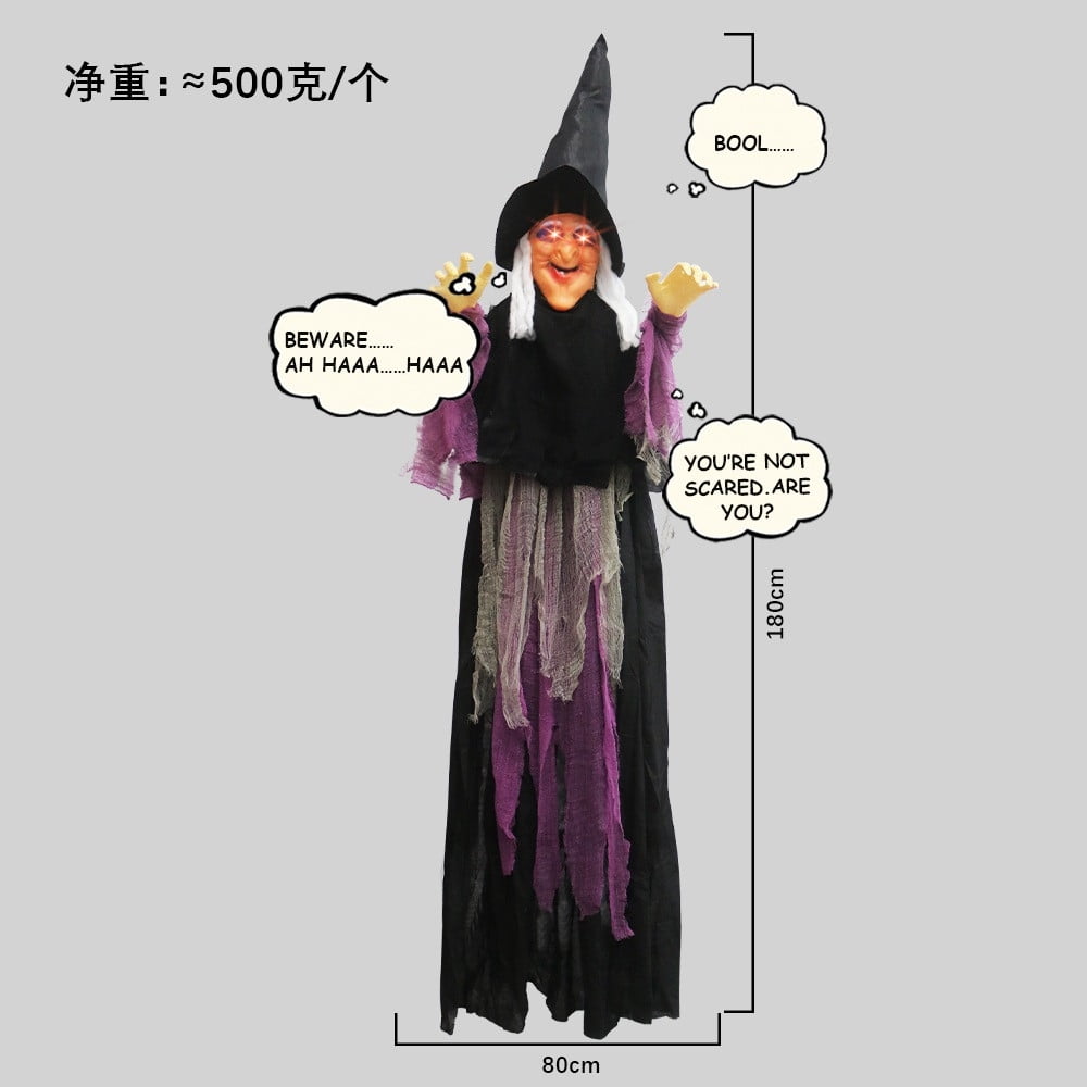 Halloween Animatronics Witch Clearance, Voice Activated Purple Escape Haunt Halloween House Decor & Fright Fest Prop, Life Size Animated Halloween Decoration Outdoor