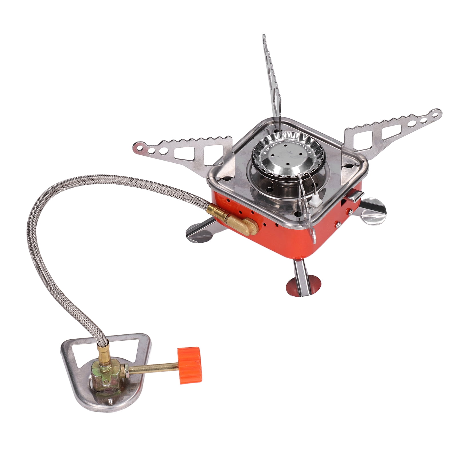 Rupoun Foldable Camping Stove Portable Stainless Steel Aluminum Alloy Backpacking Gas Stove Small Square Burner for Hiking Picnic Outdoor Cooking Equipment Silver Orange 4.72 inches / 12 cm