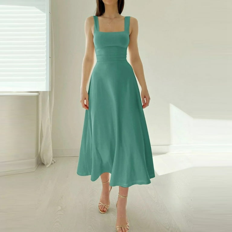 Women's Solid Color Slim Straps Short Sleeve Dress Women's Solid Color Slim Straps Short Sleeve Dress
