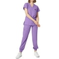 thumbnail image 2 of Mlqidk Medical Scrub Sets for Woman Comfortable Nurse Scubs V Neck Top and Pants with Pockets Scrubs Set Light Purple S, 2 of 6