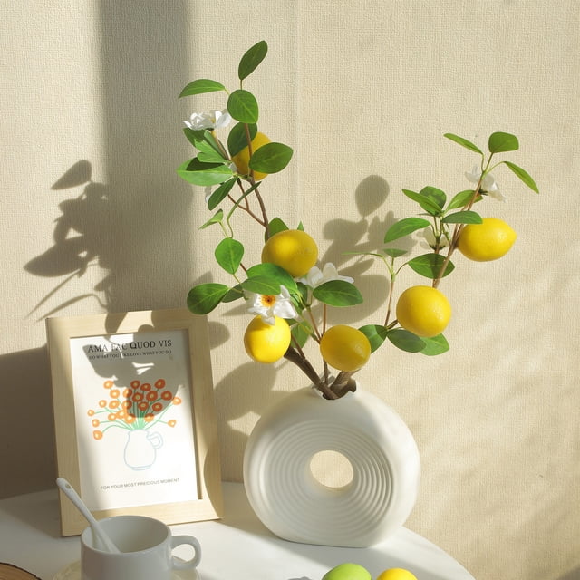 Artificial Lemon Tree Branch Bouquet | Realistic Faux Lemon Leaves and Fruit Decor | Spring Home Decor for Tabletop Vase Arrangements | 20.47 Inch Artificial Greenery for Centerpiece and Wed