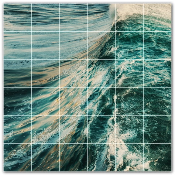 Picture-Tiles.com: Waves Ceramic Tile Wall Mural WAL501153-66L. 48"W x 48"H using (36) 8" x 8" Ceramic Tiles-Satin Finish
