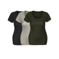 thumbnail image 6 of Emmalise Women's Short Sleeve Tshirt Scoop Neck Tee Value Set (3Pk, Blk, Oat, Olive, X-Large), 6 of 6