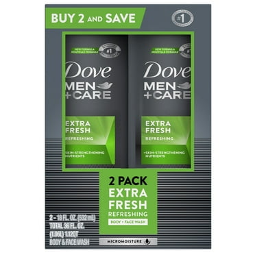 Dove Men Care Extra Fresh Refreshing Hydrating Men's Face & Body Wash All Skin Twin Pack, 18 oz