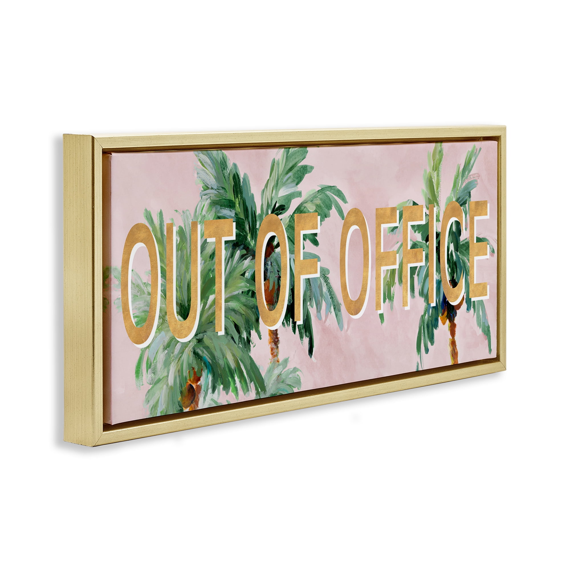Stupell Industries Out Of Office Palms Typography Painting Gold Floater Framed Canvas Art Print Wall Art, 31 x 14
