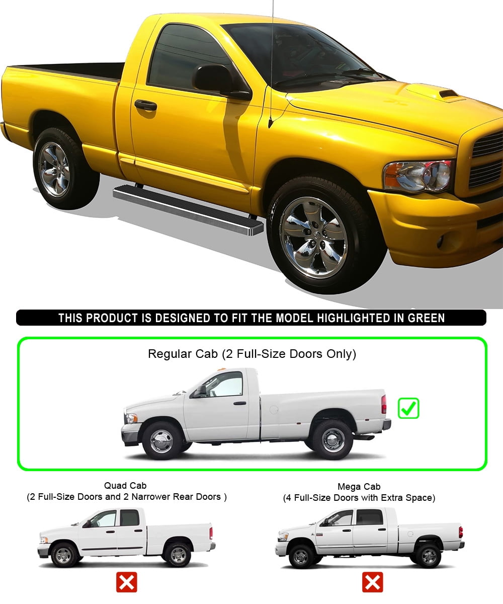 APS Running Boards 5 inches Compatible with Dodge Ram 1500 2002-2008 Regular Cab & Ram 2500 3500 2003-2009 (Exclude Daytona Rumble Bee and SRT-10 Models) 304 Stainless Steel (Nerf Bars Side Steps)