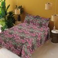 thumbnail image 2 of Ambesonne Tropical Fitted & Flat Sheet with Shams 4 Pcs Set, Leaves Pinkish Flowers Art, King, Mauve Taupe and Olive Green, 2 of 5