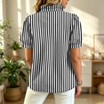 thumbnail image 3 of Womens Striped Pattern Shirts Short Sleeve Button Ruffle Stand Collar Shirt Puff Tighten Cuffs Fashion Top Summer Dressy Casual Loose Tops S Black, 3 of 5