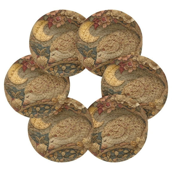 Round Placemats Set of 6 Heat Resistant Washable Kitchen Table Decorations 15.4in Sleeping Hedgehog