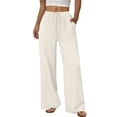 thumbnail image 3 of Women's 2026 Summer Lightweight Cotton Linen Wide Leg Trousers Elegant Casual Pants with Pockets by Yigetop Beige L, 3 of 7