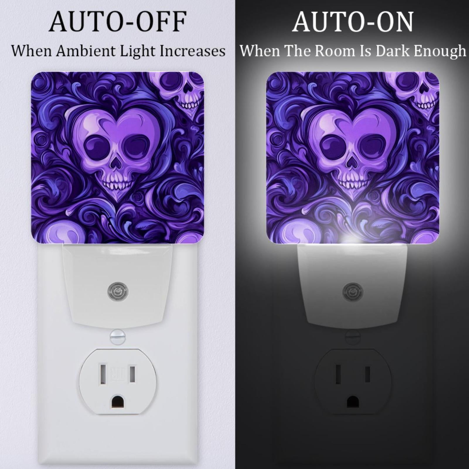 PhooArto Purple Love Heart and Skull Patterns Plug in LED Night Light Auto Sensor Dusk to Dawn Decorative Night for Bedroom, Bathroom, Kitchen, Hallway, Stairs, Baby's Room, Energy Saving