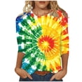 thumbnail image 2 of VBTAPA Tie Dye T Shirts for Women Rainbow Graphic Tee Shirts Funny Casual 3/4 Sleeve Tops Loose Fit Round Neck Tees Daily Sales Multicolor S, 2 of 5