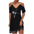 thumbnail image 2 of Puntoco Vestido De Manga Corta Con Cuello En V, Vestido De Fiesta Con Estampado De Diente De León Y Hombros Descubiertos, Manga Corta, Cuello En V Para Mujer, Negro M, 2 of 5