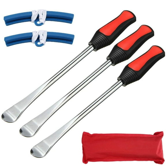 5 PCS Tire Spoon Lever Tool Set - Tire Repair Kit with Steel Levers, 2 Rim Protectors, Carrying Bag, for Motorcycle, ATV, Lawn Mower Tire Changing