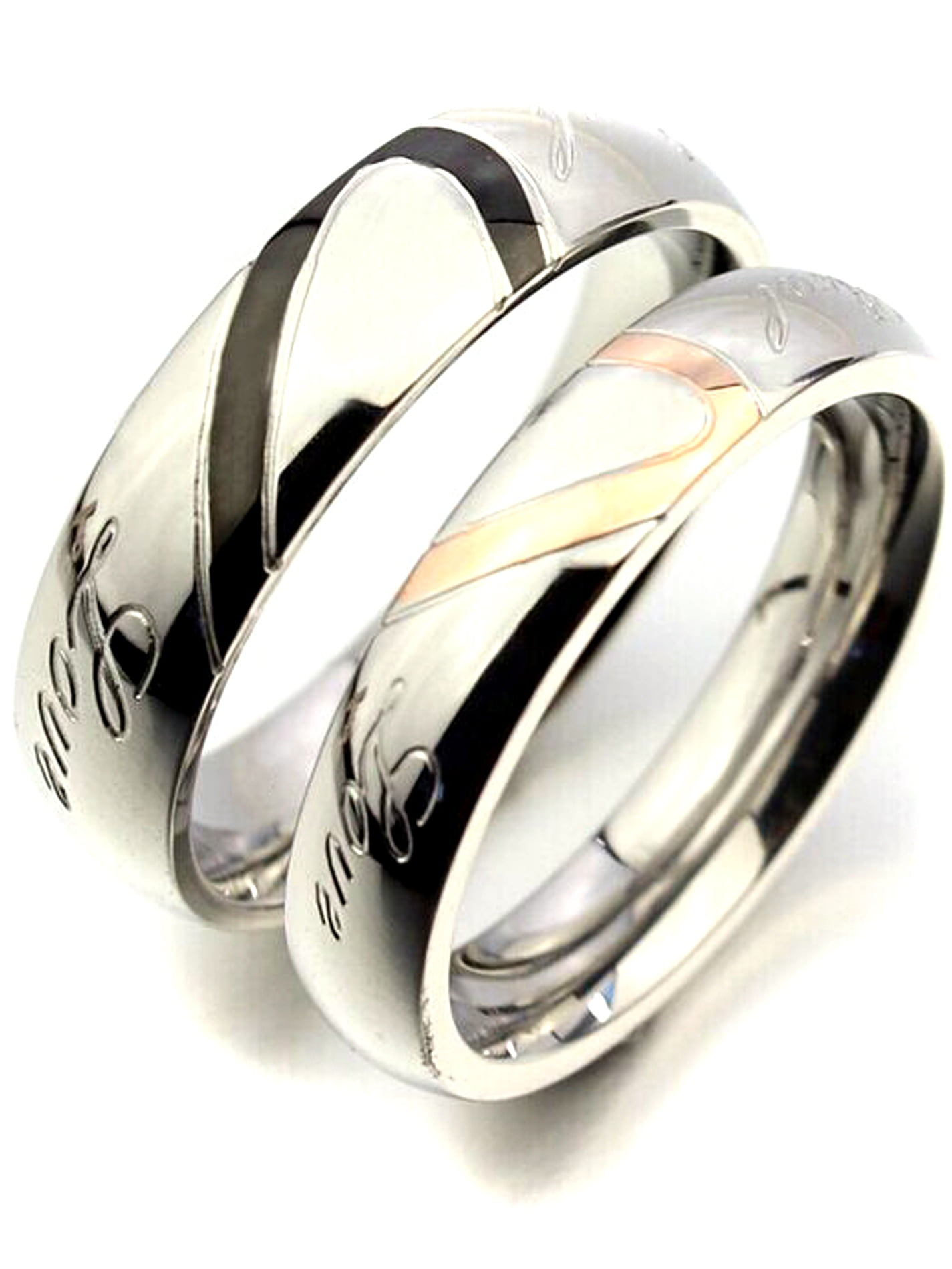 image 0 of #12 Black Stainless Steel Matching Heart " Real Love " Promise Ring Wedding Band