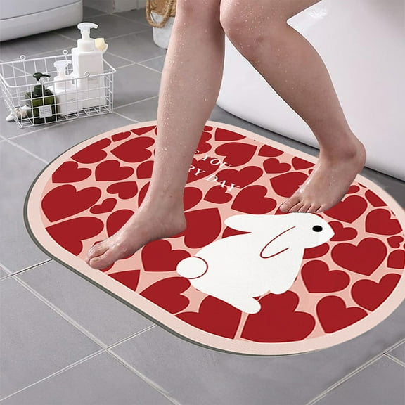 Kitchen Bath Rug Super Absorbent Quick Dry Rubber Backing Non Slip Washable Bathroom Floor Mats Shower Rug for In Front Of Bathtub Shower Room 16x24 Red on Clearance