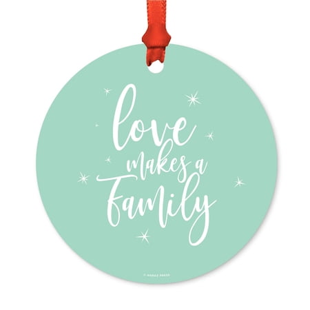 Round Metal Christmas Ornament Love Makes a Family Floral Includes Ribbon and Gift Bag