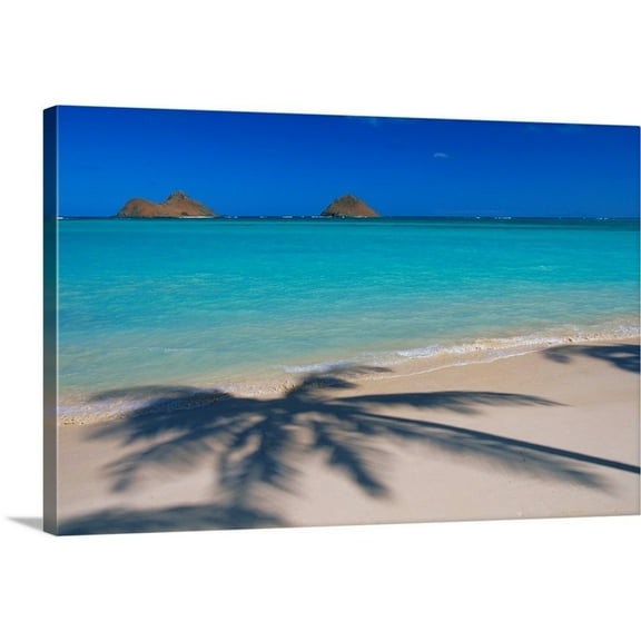 Great Big Canvas "Hawaii, Oahu, Lanikai Beach, Palm Shadows On White Sand"  by Dana Edmunds Teal Silver   Wrapped Canvas Print Wall Artwork