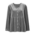 thumbnail image 6 of Cmfcve Velour Blouses for Women Button Front Long Sleeve Shirts v Neck Casual Spring & Fall Tops, 6 of 7