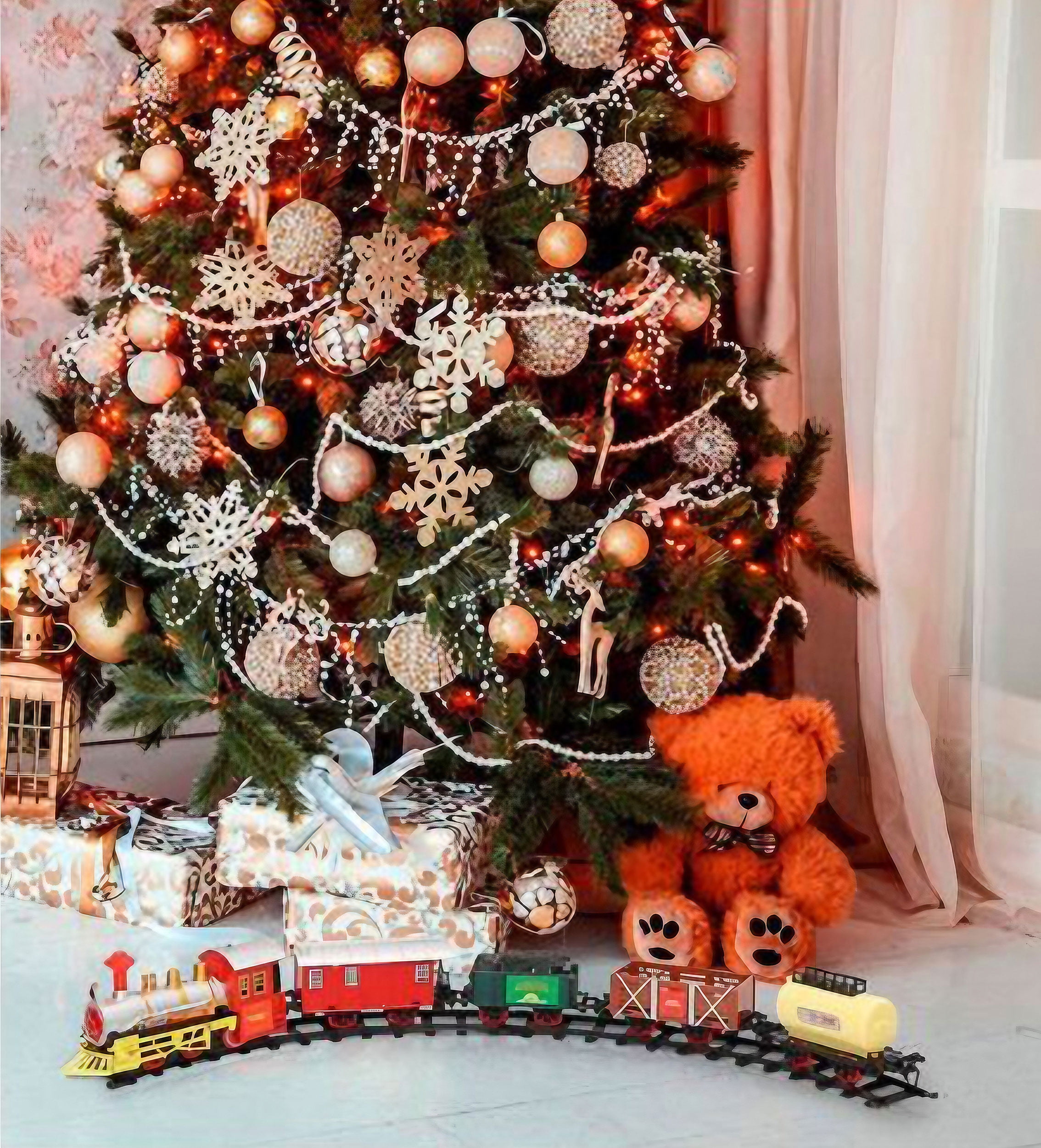 Kids Santa Claus Train Playset – Moving Holiday Train with Sound & Lights, Easy-to-Assemble Tracks & Carriages, Christmas Gift for Boys & Girls
