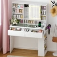 thumbnail image 2 of Ktaxon Makeup Vanity w/ Sliding Mirror, Get Ready with Me Vanity Table with Glass Table Top, White, 2 of 9