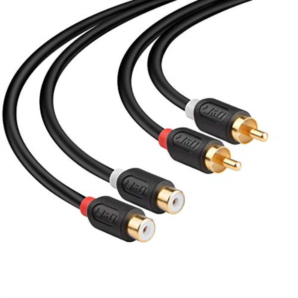 2 RCA Male to 2 RCA Female Stereo Audio Cable with PVC Shelled Housing and Nylon Braid J&D 2RCA to 2RCA Cable RCA Cable Gold-Plated Audiowave Series 6 Feet / 1.8 Meter