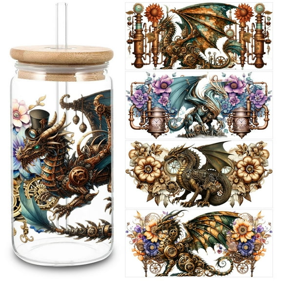 5pcs DIY UV DTF Transfer Stickers, For Glass Tumbler, Waterproof Decals, Plastic Adhesive Label For Bottles And Cups Decor