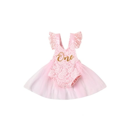 

CIYCuIT Baby Girl 1st Birthday Outfit Boho Lace Print Romper Tutu Dress First Birthday Party Clothes