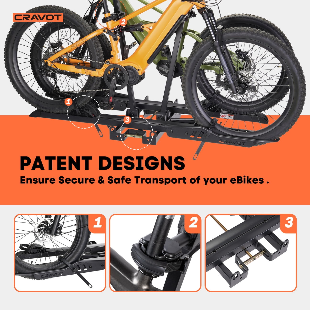 CRAVOT S2 Hitch Bike Rack, 300 LBS Capacity, 2" Receiver