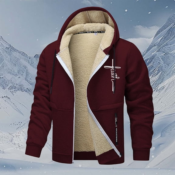 FAOWME Men's Hoodies Long Sleeve Printing Drawstring Plush Comfortable Breathable Sweatshirt Coat For Casual Daily Wear Wine M