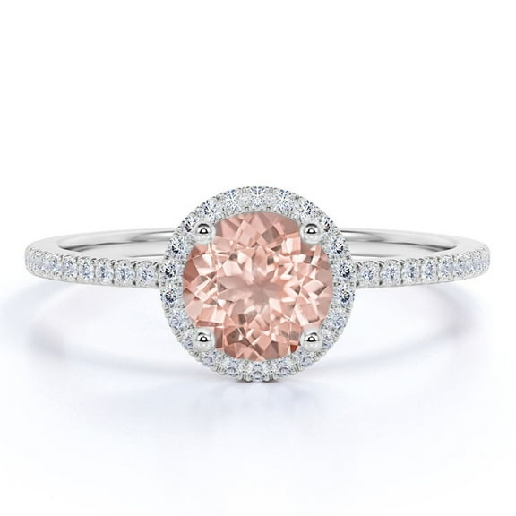 JeenMata Limited Time Sale 1.75 Carat Round cut created morganite and Moissanite Engagement Ring in 18k Gold Over Sterling Silver