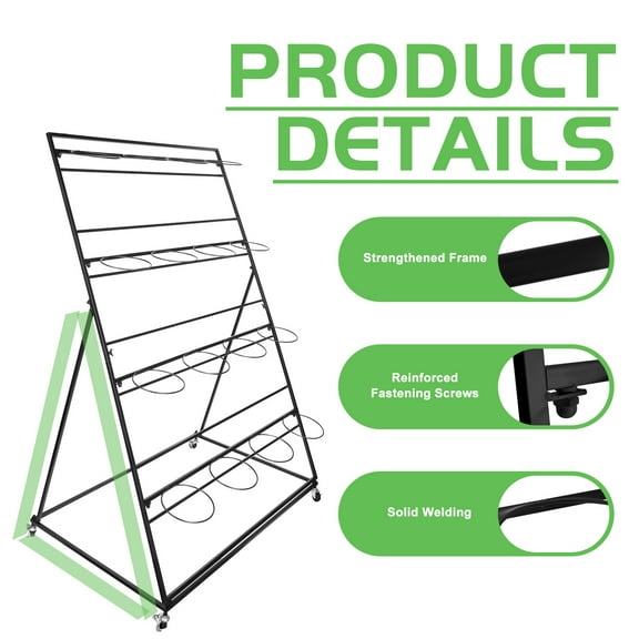 Flower Display Stand with 16 Buckets, 4 Layers Metal Moving Shelf with Wheels, Ideal for Patio Garden, Outdoor Flower Pop-Up Events, Florist Shop, Living Room