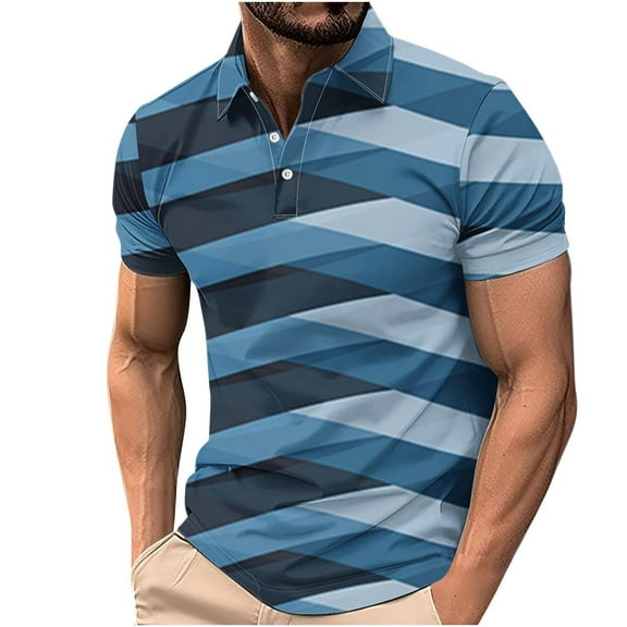 ZCFZJW Mens Striped Color Block Print T-Shirts Lightweight Casual Summer Short Sleeve Button up V Neck Henley Shirts Loose Regular Fit Comfy Workout Tees Tops Blue XXXXL