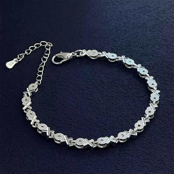 GKNET Women Fashion 925 Silver Filled XO Shape Chain Bracelet Bangle QH034