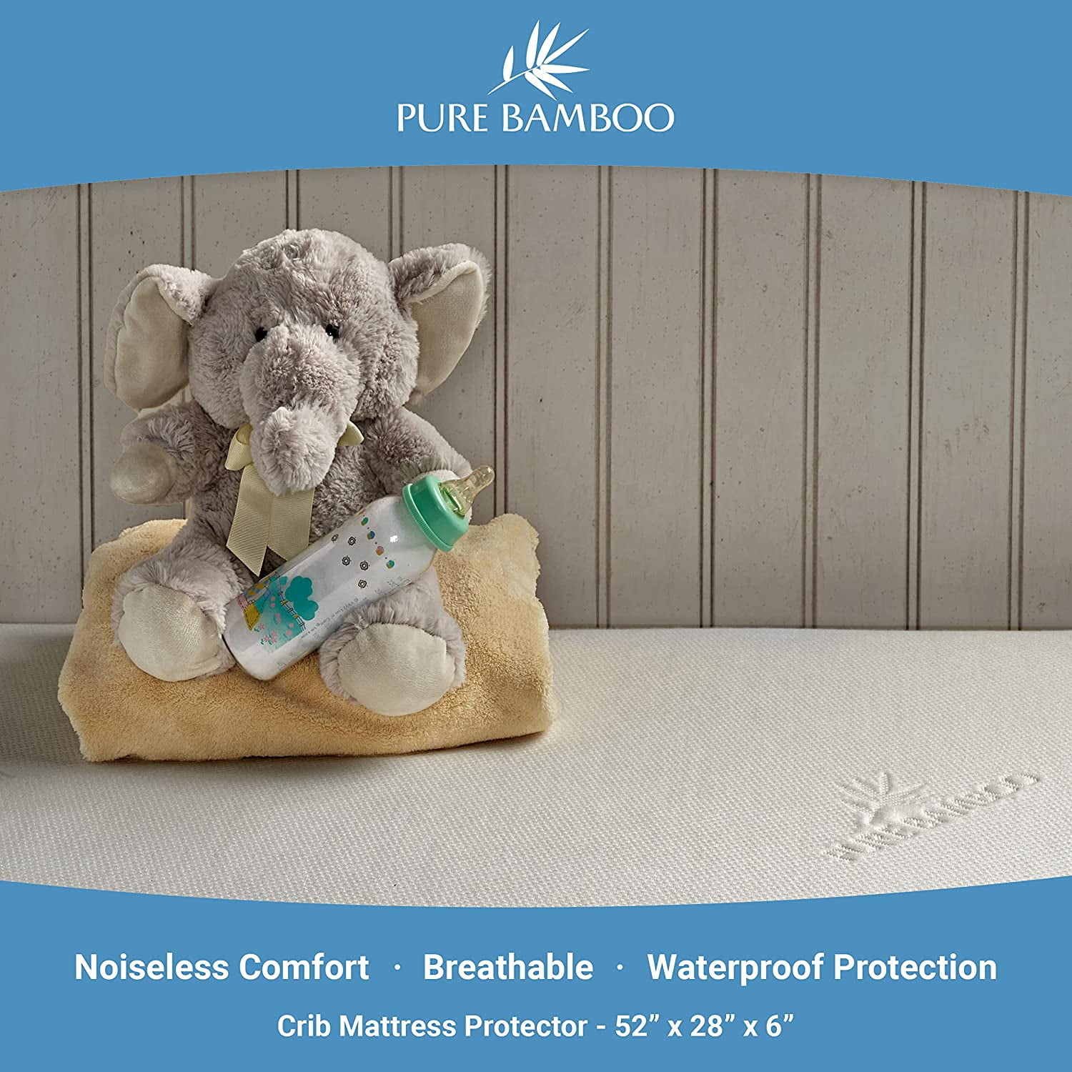Bamboo Crib Mattress Protector, Waterproof - Breathable, Noiseless Mattress Cover Pad Protects Against Moisture & Stains - Fits 52x28x6 inch Mattress