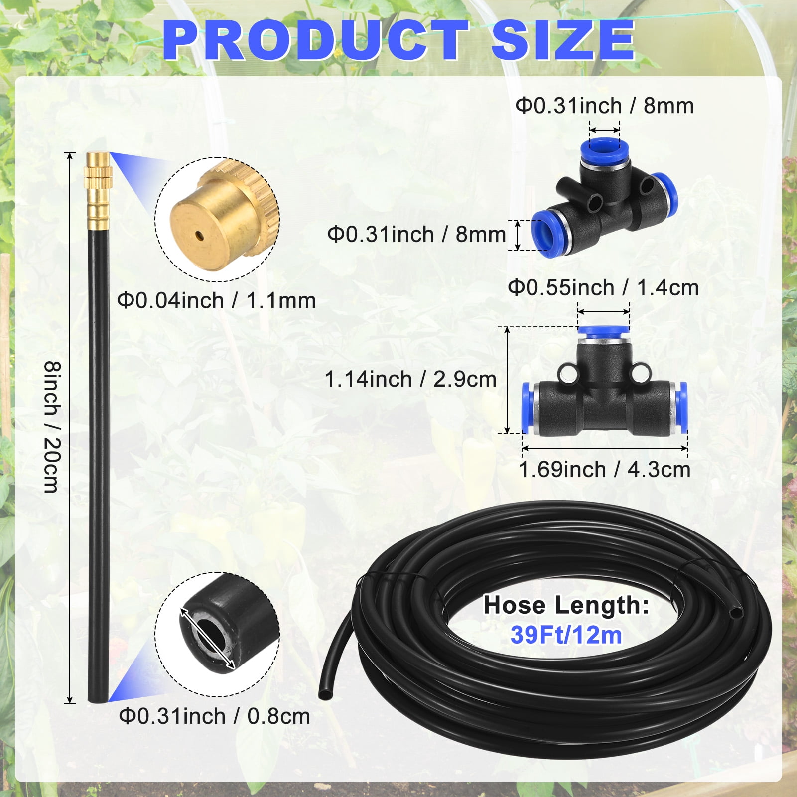 Uxcell 1-Set Drip Irrigation System, 39Ft 5/16" Hoses Garden Watering Misting System with 13pcs 360° Adjustable Copper Nozzles