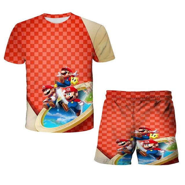 Conjunto de ropa interior Super Mario 2022 para niños y adolescentes, pantalones cortos de manga corta, ropa informal, regalos de Navidad universales, nueva moda, verano, 80-160 cm zhangmengya LED