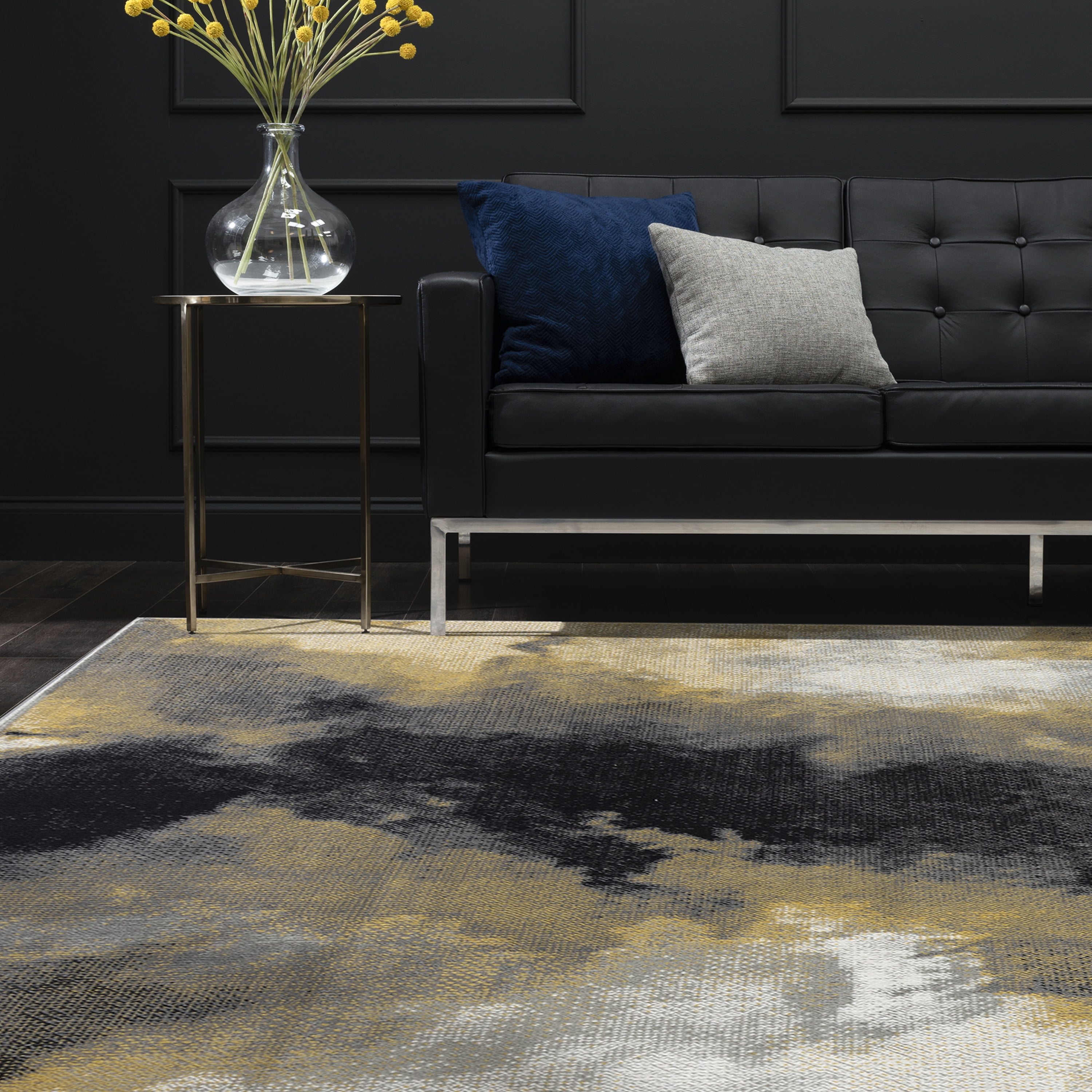 Contemporary 2x8 Area Rug (2'3'' x 7'3'') Abstract Yellow, Cream Indoor Runner Easy to Clean