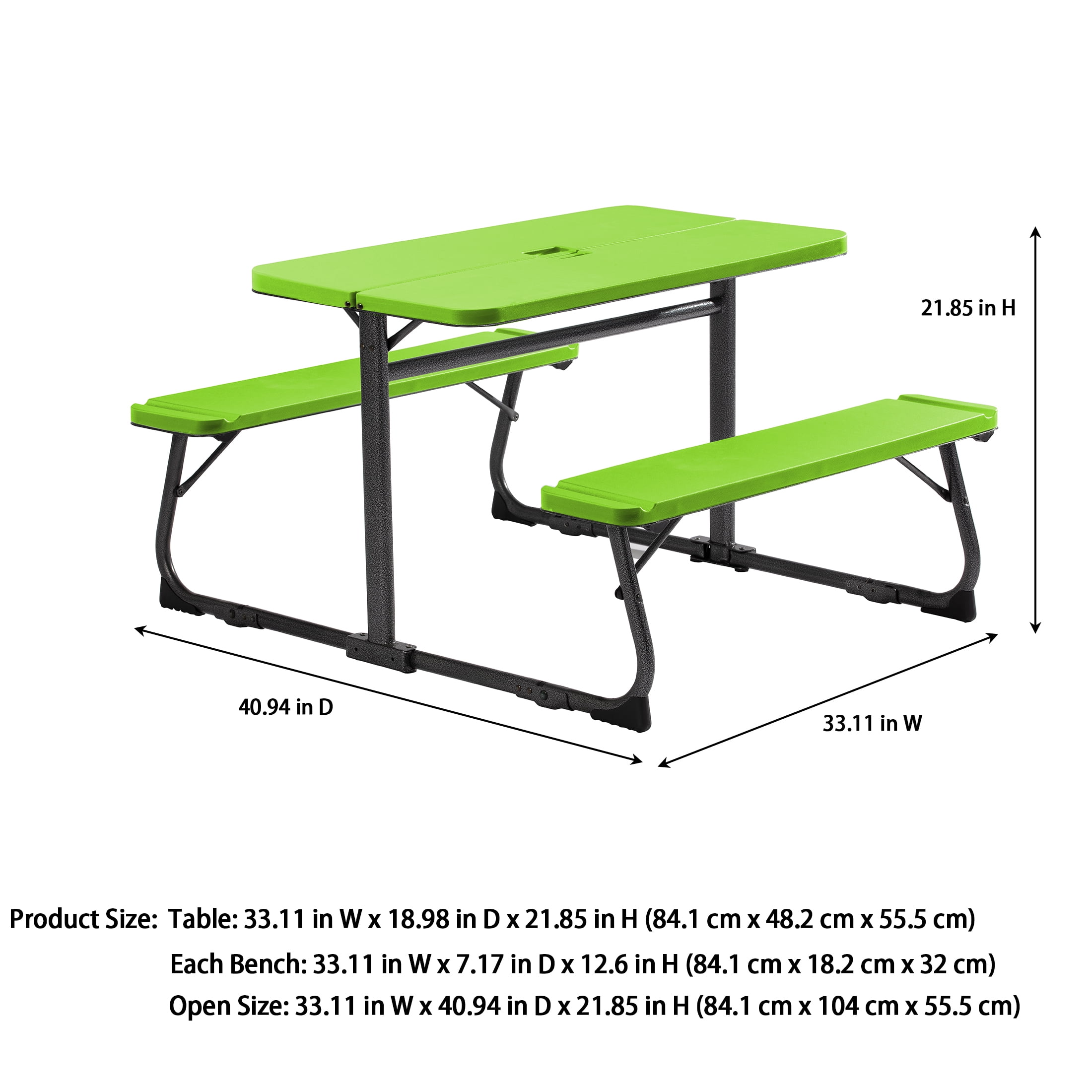 Your Zone Folding Kid's Picnic Activity Table for Ages 3-8, Green