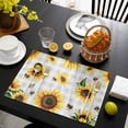 thumbnail image 3 of Sunflower Placemats Set of 8, Farmhouse Grey Buffalo Check Floral Bee Placemats for Dining Table, Place Mats for Kitchen Tabletop, Waterproof Wipeable Dining Table Mats Set, 3 of 9
