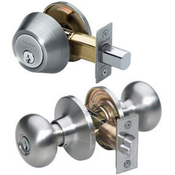 Master Lock BCCO0615 Satin Nickel Biscuit Single Cylinder Deadbolt & Keyed Entry Combo