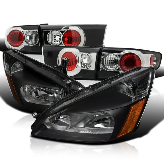 Spec-D Tuning Replacement Black Headlights Tail Lights Brake Lamps 4Pc for 2003-2005 Honda Accord 4Dr Left Right Pair