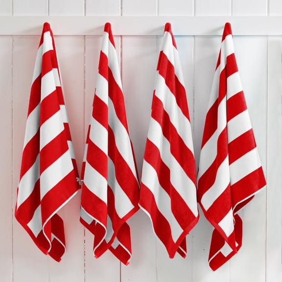 100% Cotton Cabana Striped Beach & Pool Towels (4 Pack - 30" x 60", Red)