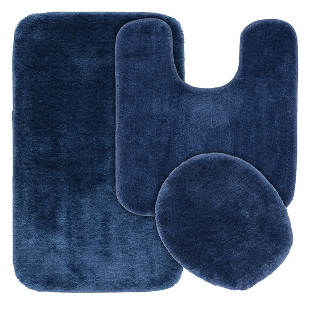3 Piece Traditional Soft and Plush Bath Rug Set Navy, Garland Rugs
