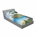 thumbnail image 3 of Travel Bedding Set with Sheet & Covers, Caribbean Island Overlook with Palm Tree and Ocean Exotic Travel Destination Print, Printed Bedroom Decor 2 Shams, 4 Sizes, Cream Blue, by Ambesonne, 3 of 3