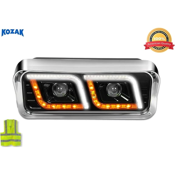 Compatible with W900 T800 T600 LED DRL DUAL Black Projector Headlight Right Side