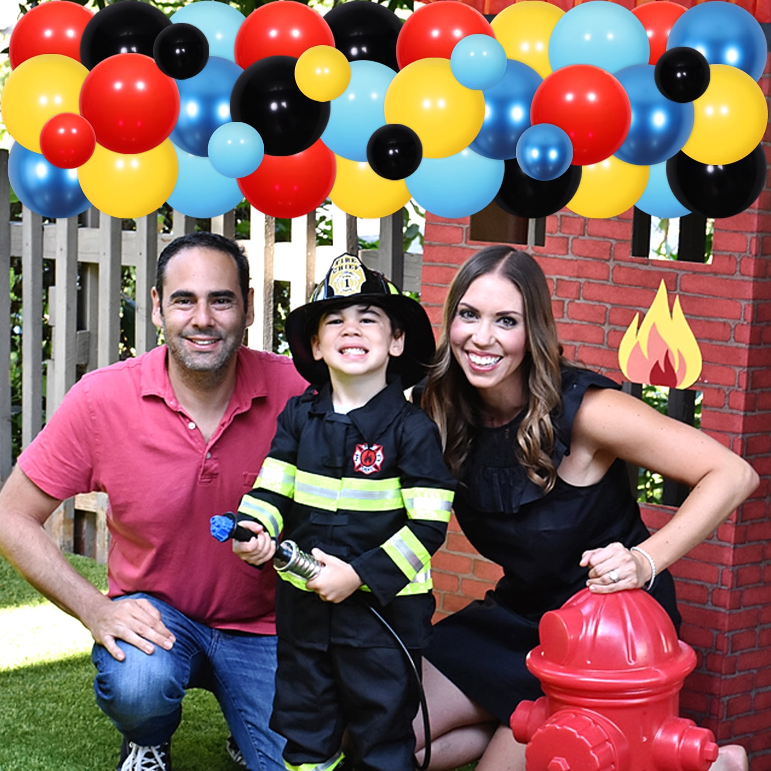 75Pcs First Responders Birthday Party Decor, Emergency Rescue Team Party Decor with Calling All Units Backdrop Blue Red Yellow Balloon Garland Arch Kit for Ambulance Fire Truck Police Party Supplies