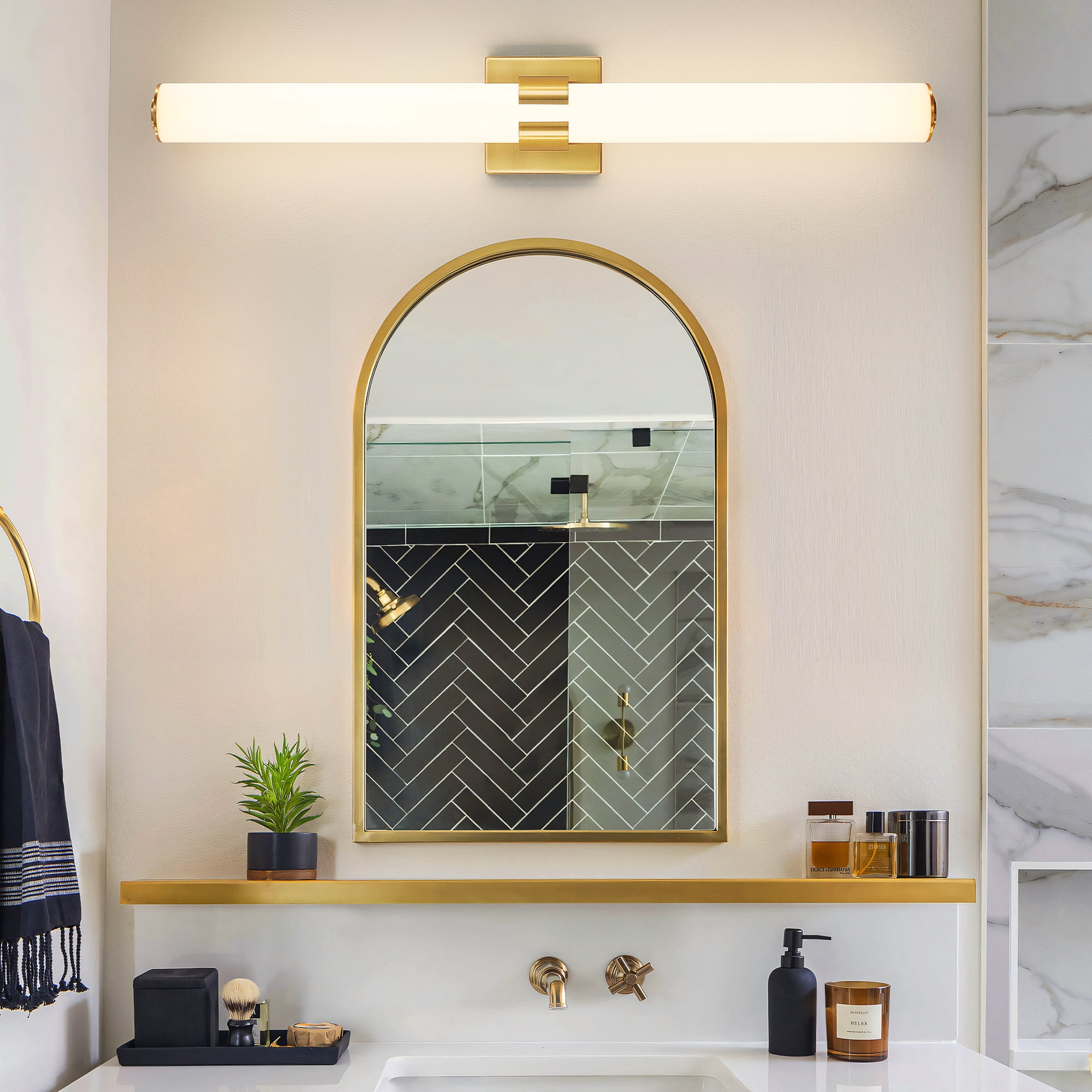 KAISITE Modern 1-Light Dimmable LED Bathroom Vanity Light, Waterproof Lamps for Bathroom, Acrylic Lampshade