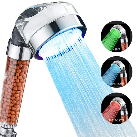 IMMEKEY Shower Head LED Color Changing 3 Colors, Filter Water Saving Spray Handheld Shower Head