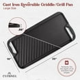Cuisinel Cast Iron Grill Griddle Combo 20”x10”, Reversible, with Grill